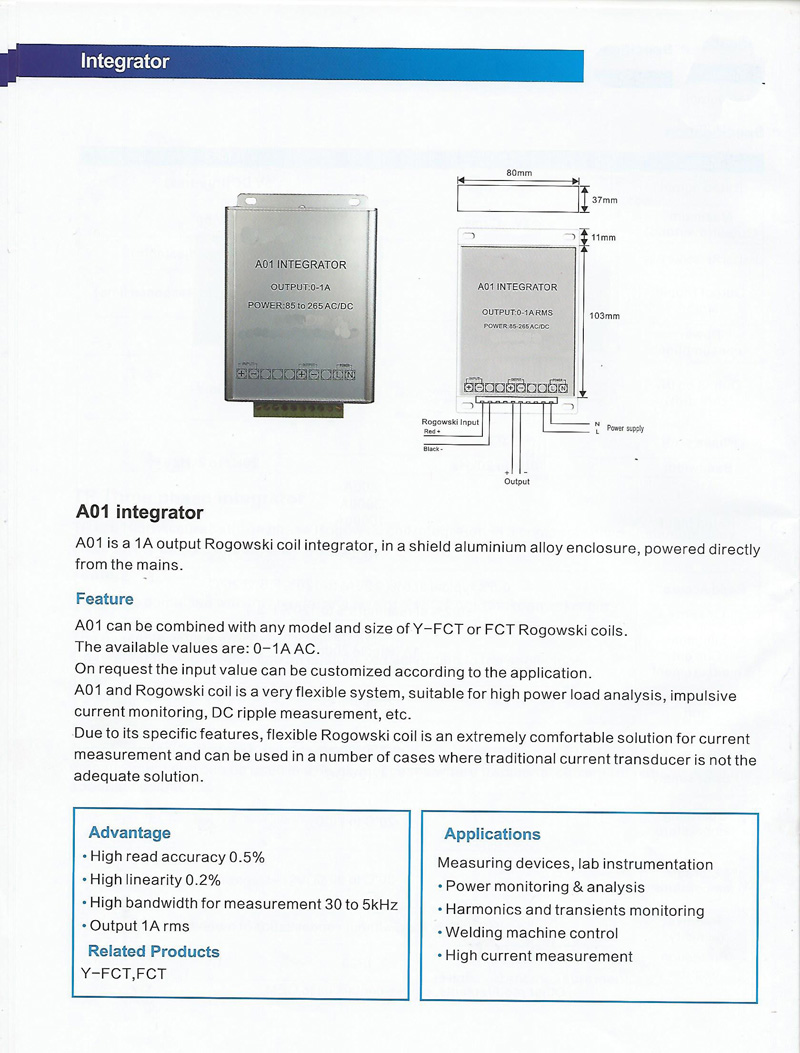 1A Output Flexible Rogowski Coil Current Transormer